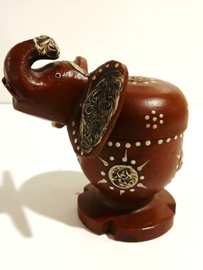 Hand-Carved Decorative Elephant Wooden Trinket Box